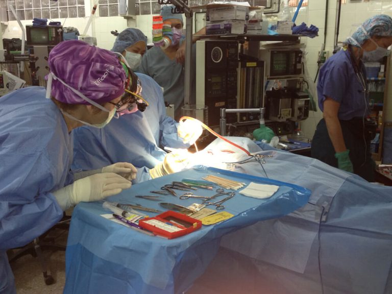 A photo of Dr. Landmann doing eye surgery on a Cataract patient in Guatemala.